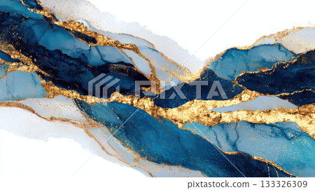 Blue gold abstract luxury pattern white marble vein elegant modern art design 133326309