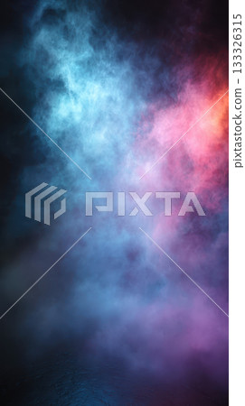 Colorful swirling mist fog illuminated abstract background blue pink dreamy vibrant 133326315