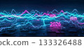 Big data analysis 2026 concept with futuristic digital landscape and glowing charts, abstract background for financial technology, stock market or blockchain 133326488