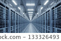 Data center server room, bright white light, technology background, server racks, hosting database, cloud computing, big data storage, network IT infrastructure 133326493