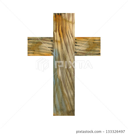 Watercolor wooden cross with natural grain texture. Rustic Christian symbol perfect for religious designs, Easter cards, faith quotes, church materials, inspirational prints and spiritual artwork. Watercolor wooden cross with natural grain texture. Rustic Christian symbol perfect for religious designs, Easter cards, faith quotes, church materials, inspirational prints and spiritual artwork. 133326497
