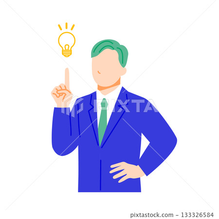 一位身穿西裝的商務人士的面部表情插圖。扁平化設計 133326584