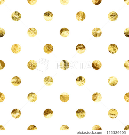 Gold foil seamless texture, shiny handmade circles. Golden glittering pattern. Shining hand drawn background. Wedding, greeting card decoration elements. Modern minimalist art. Vector illustration 133326603