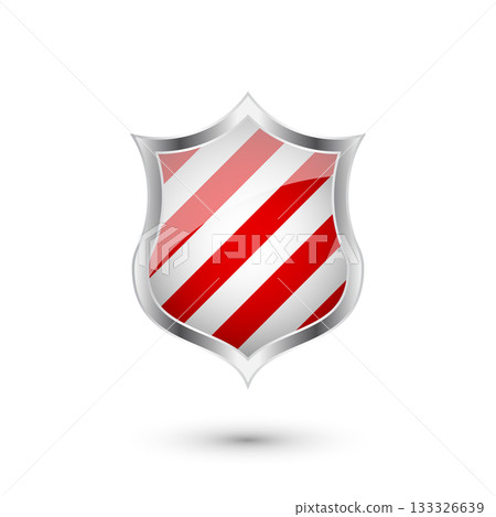 Glossy shield with red and black pattern. Security and protection concept. Cyber safety icons, internet privacy, web defense, digital data protection and antivirus themes. Vector illustration 133326639