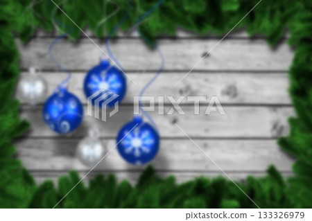 Christmas baubles hanging over wood Christmas baubles hanging over wood 133326979
