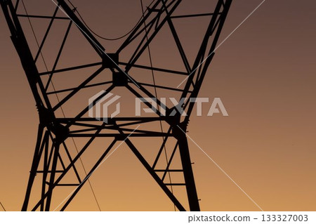 The evening electricity pylon silhouette 133327003