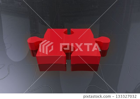 Close-up of red jigsaw piece 133327032