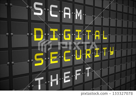 Digital security buzzwords on black mechanical board Digital security buzzwords on black mechanical board 133327078