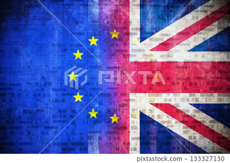 Montage of EU flag and Great britain flag 133327130