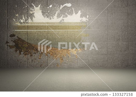 Splash on wall revealing country scene Splash on wall revealing country scene 133327158