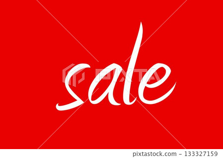 White cursive sale text appearing on flat design solid red background, highlighting sale promotion 133327159