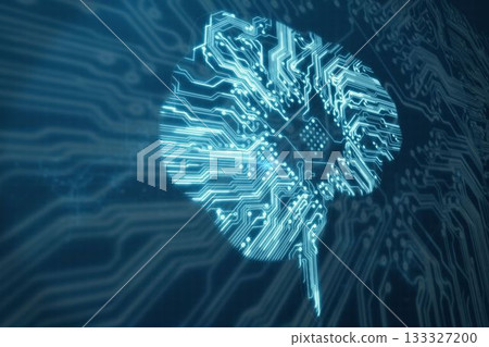 Human brain shape against circuit board 133327200