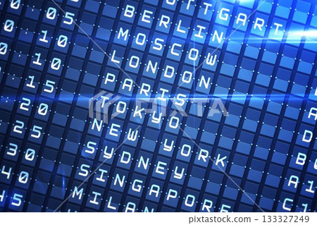 Blue departures board for major cities 133327249