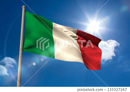 Italy national flag on flagpole 133327267