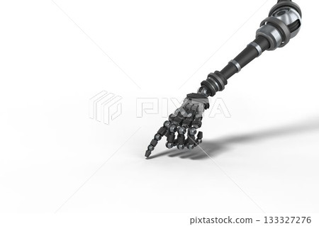 Gray metal robotic arm gesturing on white background Gray metal robotic arm gesturing on white background 133327276