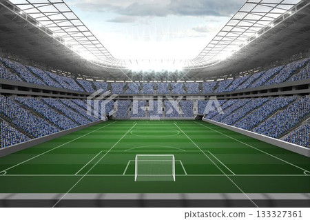 Vast football stadium with fans in blue Vast football stadium with fans in blue 133327361