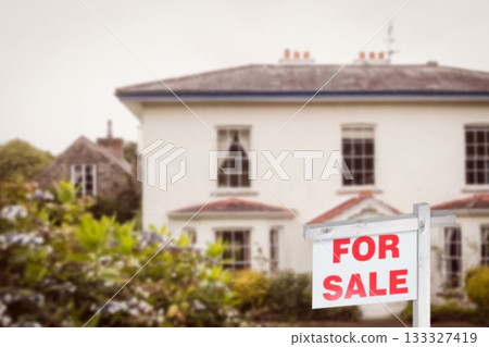 Signboard in front of house exterior Signboard in front of house exterior 133327419