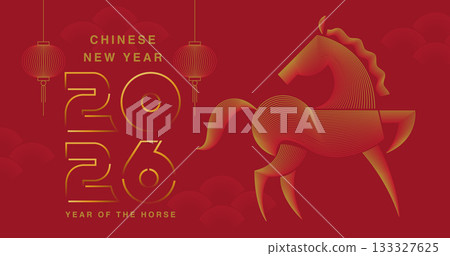 Chinese New Year 2026 ,Year of the Horse ,line art, outline, simple linear design Chinese New Year 2026 ,Year of the Horse ,line art, outline, simple linear design 133327625
