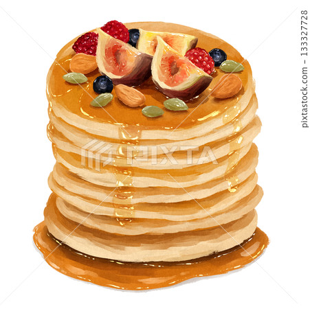 淋上糖漿的煎餅插圖 133327728