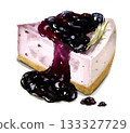 Illustration of cheesecake with blueberry sauce 133327729