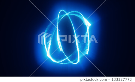 Abstract blue energy loops forming circular luminous trails on a deep dark background Abstract blue energy loops forming circular luminous trails on a deep dark background 133327773