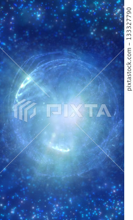Radiant blue cosmic vortex with swirling particles and bright central light forming a dynamic portal-like structure 133327790