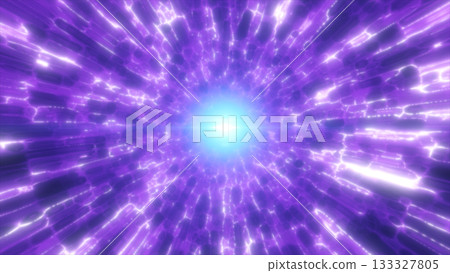 Purple glowing tunnel with bright blue light core and dynamic abstract luminous energy flow 133327805