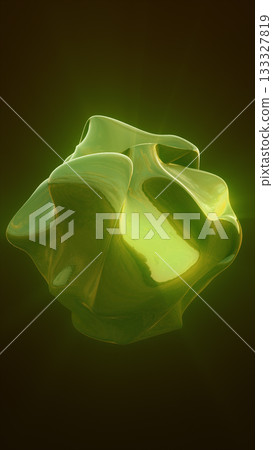 Glowing organic green liquid form floating in a soft dark atmospheric background 133327819