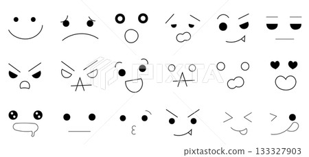 手繪的各種面部表情和情緒插圖:微笑、憂慮、憤怒、嚴肅、驚訝、驚嘆、心形等等。 手繪的各種面部表情和情緒插圖:微笑、憂慮、憤怒、嚴肅、驚訝、驚嘆、心形等等。 133327903
