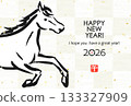 2026 Japanese New Year's material: Checkered pattern with horse 133327909