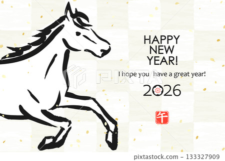 2026 Japanese New Year's material: Checkered pattern with horse 133327909