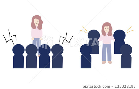 Illustration of a woman who stands out in the community and a woman who fits in Illustration of a woman who stands out in the community and a woman who fits in 133328195