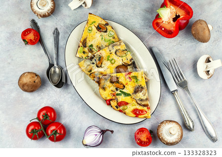 Omelet with mussels. Omelet with mussels. 133328323