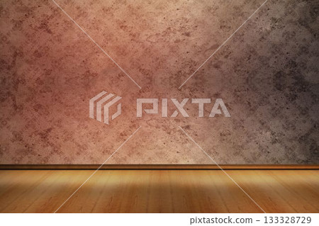 Empty studio space is being shown in flat illustration featuring wooden floor meeting plaster wall 133328729