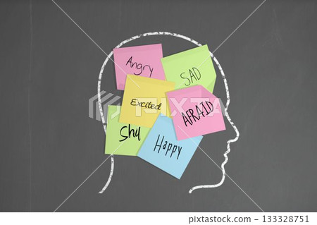 Chalk head with emotion post it notes Chalk head with emotion post it notes 133328751