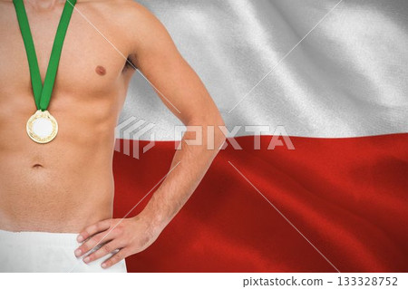 Midsection of medalist against Polish Flag Midsection of medalist against Polish Flag 133328752