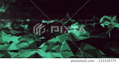 Abstract design is showing translucent green shards floating on dark backdrop with moustache motifs Abstract design is showing translucent green shards floating on dark backdrop with moustache motifs 133328775