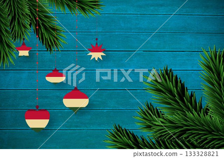 Christmas baubles in front of wood Christmas baubles in front of wood 133328821