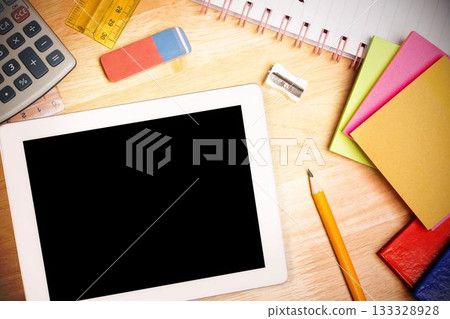 Students desk with tablet pc Students desk with tablet pc 133328928