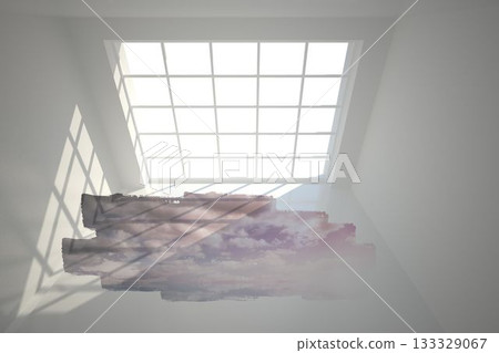 Abstract screen in room showing cloudy sky 133329067
