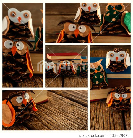 Several Owls in pine cone 133329073