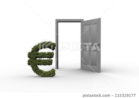 Euro sign by open door against white background Euro sign by open door against white background 133329177