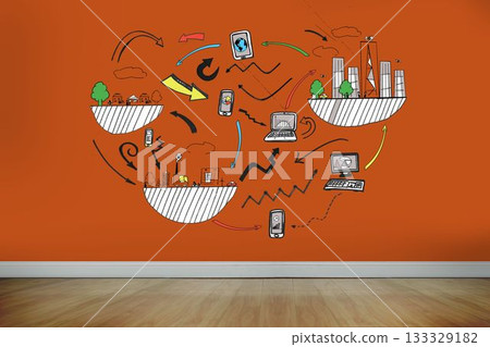 Business graphic on orange wall 133329182