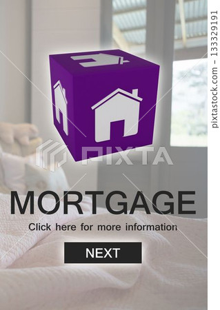 Digital composite image of mortgage text and bedroom 133329191