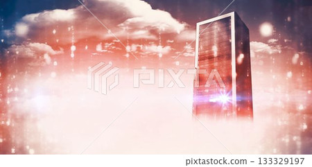 Red network server against cloudy sky Red network server against cloudy sky 133329197