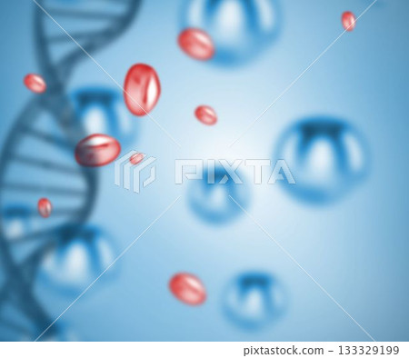 Digitally generated red drops and blue helix 133329199