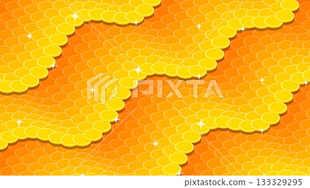 Horizontal money background for wishes of good luck and abundance background made of waves of gold coins. Backdrop for festive celebration. Vector background top view at an angle Horizontal money background for wishes of good luck and abundance background made of waves of gold coins. Backdrop for festive celebration. Vector background top view at an angle 133329295
