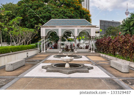 Modern Islamic Pavilion and Fountain at National Mosque, Kuala Lumpur, Malaysia Modern Islamic Pavilion and Fountain at National Mosque, Kuala Lumpur, Malaysia 133329487