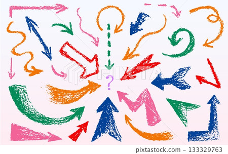 Bold crayon arrow set with textured chalk strokes 133329763