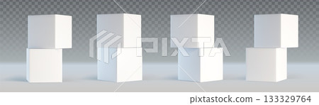 White 3d cube pairs stacked at different angles White 3d cube pairs stacked at different angles 133329764